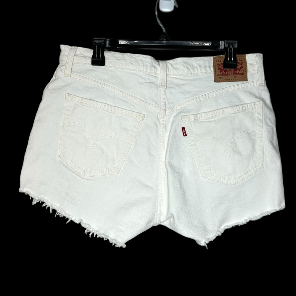 Levi's 501 High Waist Button Fly Cut Off Denim Shorts Waist 32 White Cream - Picture 2 of 16